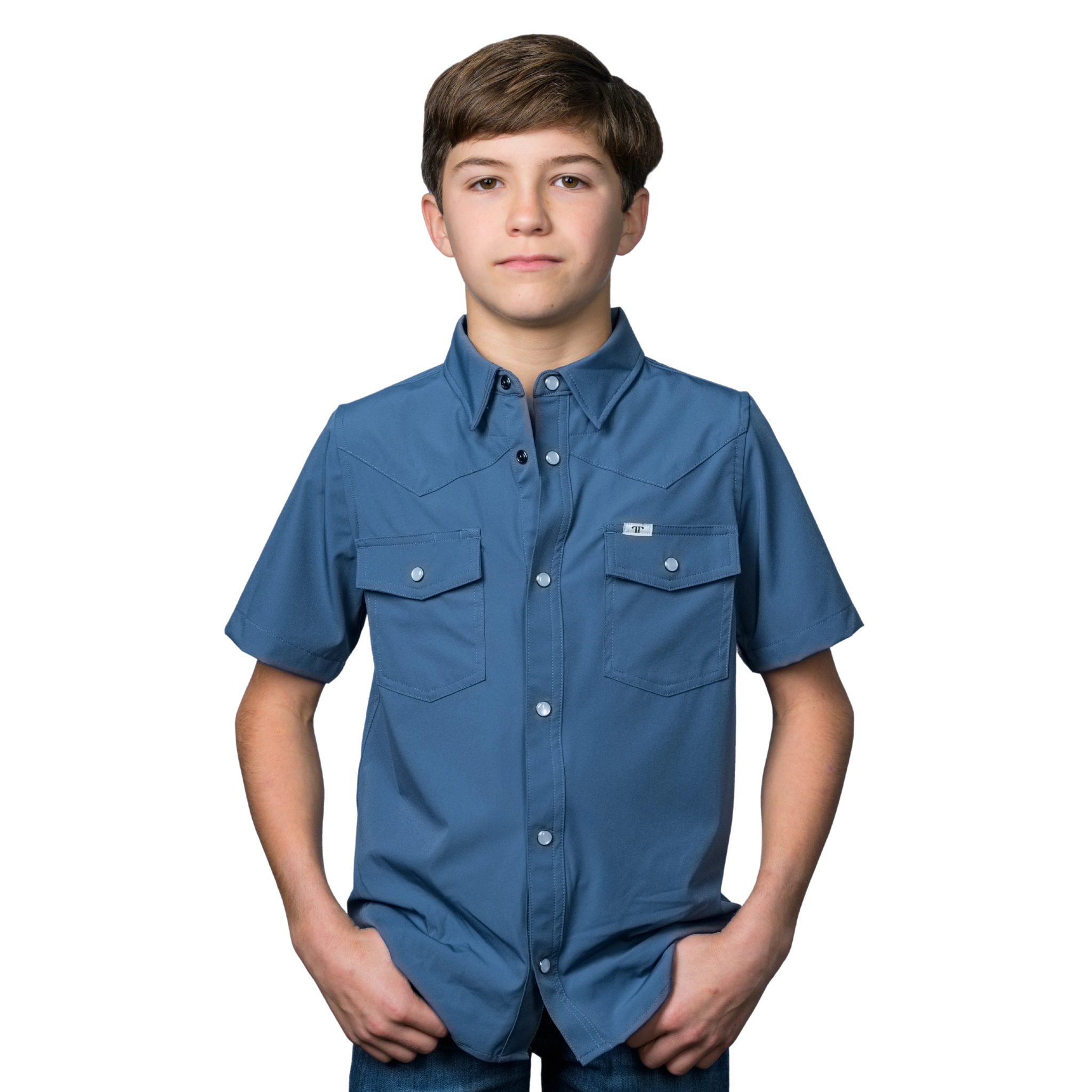 FERRELL BRAND | Kid's Short Sleeve Snap Shirt | Blue