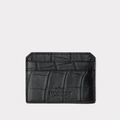 Black alligator cardholder with brand logo on a light gray background