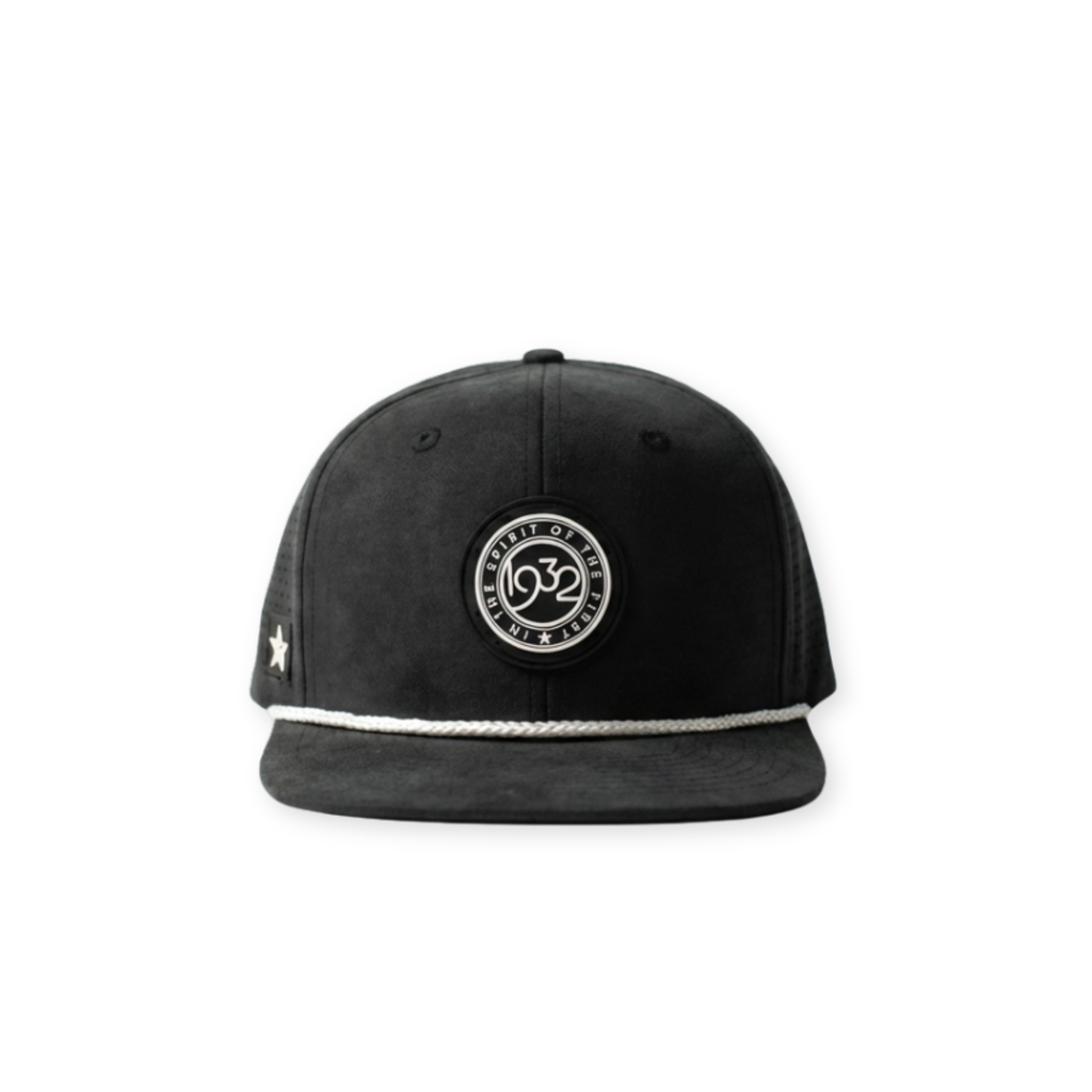 Black cap with a logo on a white background