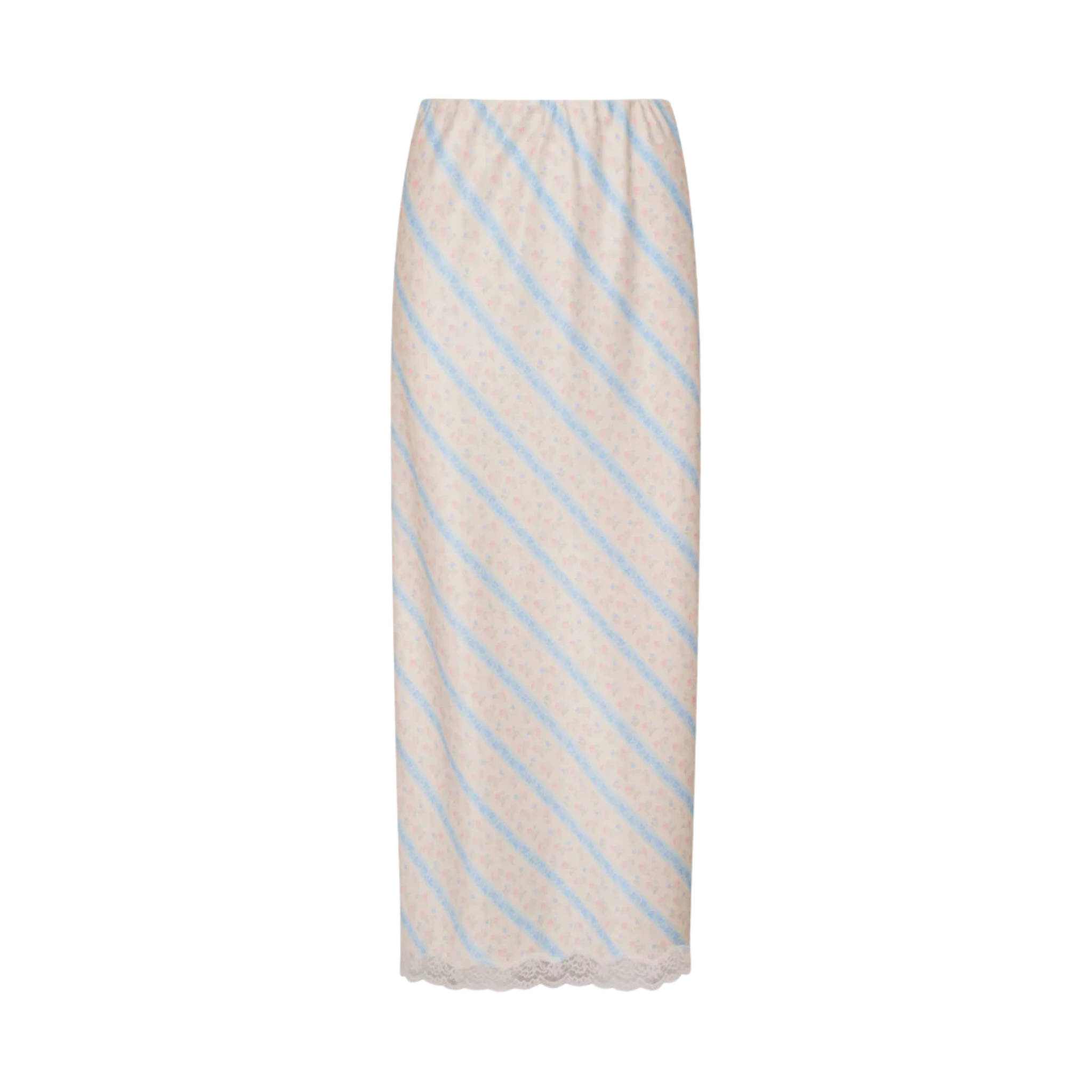 Striped skirt with blue and cream  stripes on a white background